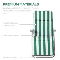 Outsunny 2 Pieces Garden Patio Furniture Set of 2, Outdoor Foldable Sun Recliners Loungers with Multi Position Relaxers Chairs and Cushions (Green White)(m-7)