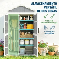 Outsunny Caseta de Jardín de Madera 105x55x179 cm Armario para Herramientas con 4 Estantes Techo de Metal Galvanizado Gris(m-4)