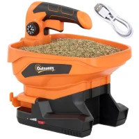 Outsunny Esparcidor Portátil 3,3 L 8 Niveles de Flujo Ancho Dispersión Ajustable Puerto USB para Césped Sal hasta 800 m² Naranja(m-10)