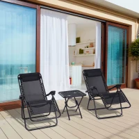 Outsunny Lot de 2 chaises Longues Bain de Soleil Pliables zéro de gravité Dossier inclinable Table d'appoint Acier Noir(m-10)