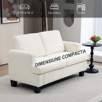 HOMCOM Canapea Modernă cu 2 Locuri din Catifea Chenille cu Perne Detașabile și Lavabile, 138x70x80 cm, Crem(m-9)