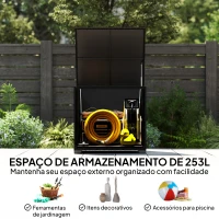 Outsunny Baú de Armazenamento Exterior de Ratã de 253L com Vara Hidráulica Forro com Fecho e Estrutura de Aço Preto(m-4)