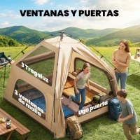 Outsunny Tienda de Campaña Pop-up para 2-3 Personas Plegable Impermeable 3000 mm con Bolsa de Transporte 235x235x184 cm Caqui(m-7)