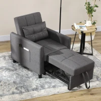 HOMCOM Fauteuil convertible 1 place 3 en 1 dossier réglable en 3 positions oreiller inclus 2 poches latérales 69x82x85cm gris(m-2)