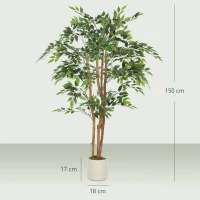 HOMCOM Ficus Artificial 150 cm com Tronco Natural Planta Artificial Realista para Interior com Vaso Decoração 65x65x150 cm Verde(m-3)