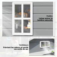 Outsunny Abri de jardin cabanon en résine polypropylène 2,12 m² - 2 portes 1 fenêtre et 1 grille d'aération, toit à pignon, gris(m-7)