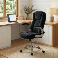 HOMCOM Cadeira de Escritório Apoios de Braços Rebatíveis Altura Ajustável Função Basculante e Estofada em Veludo 68x69x118 cm Preto(m-2)