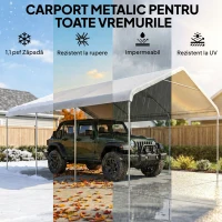 Outsunny Garaj 5x6m, Portabil, Cadru din Oțel Galvanizat pentru Mașini/Camioane, Crem(m-4)
