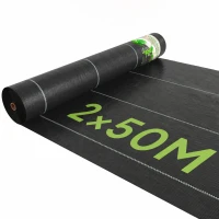 Outsunny Telo Pacciamatura 50x2m 100g/m² Telo Anti Erbacce Telo Nero per Orto, Serra, Giardino Drenante e Traspirante con Quadrettatura(m-11)