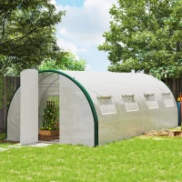 Outsunny Serre tunnel de jardin 18m², serre de jardin tunnel avec portes et 8 fenêtres, bâche PE 140g/m² 600 x 300 x 200 cm blanc(m-2)