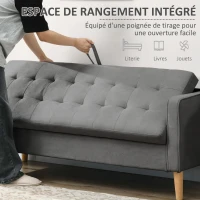 HOMCOM Canapé 3 places en flanelle de neige, canapé moderne avec rangement caché, dossier capitonné, 166,5 x 62 x 82 cm, gris(m-6)