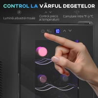 HOMCOM Cantineta Frigorifică pentru 8 Sticle de Vin, Capacitate 21L, Display Touch și Rafturi Reglabile, Negru(m-14)