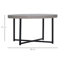 HOMCOM Round concrete-effect coffee table in wood and metal - Ø 80 x 45 cm - crossed base(m-3)
