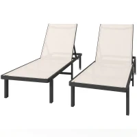 Outsunny Conjunto de 2 Tumbonas Reclinables con Ruedas Respaldo Ajustable 4 Niveles Estructura de Aluminio Tela Textilene Beige(m-11)