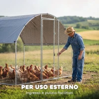 PawHut Pollaio per Galline da Esterno con Tetto Impermeabile e Serratura, in Acciaio Zincato, 2.8x1.7x1.9 m, Argento(m-7)