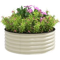 Outsunny Galvanised Raised Garden Bed with Safety Edging, Outdoor Raised Planter Box with Gloves, 120 x 120 x 43cm, Cream Whtie(m-11)