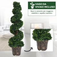 Outsunny Set 2 Piante Artificiali di Bosso a Spirale per Interni ed Esterni con Vaso, Ø32x120 cm, Verde(m-4)