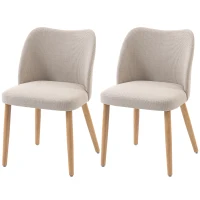 HOMCOM Set de 2 Scaune de Masă Moderne, Scaune de Bucătărie cu Tapițerie din In, Șezut Imbătut, Spătar Curbat, Picioare din Lemn de Cauciuc, Ușor de Asamblat, Alb Crem(m-10)