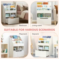 HOMCOM Kids Bookshelf, Toy Organiser, with Storage Drawer, Wheels - White(m-7)