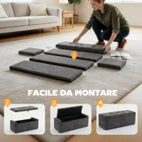 HOMCOM Cassapanca 142L Pouf Contenitore, Seduta Ampia Imbottita, in Lino, Capacità 200 kg, Grigio Scuro(m-8)