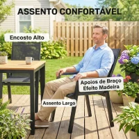 Outsunny Conjunto de Mesa e Cadeiras Jardim de 7 peças com Mesa com Tampo de Ripas Efeito Madeira 6 Cadeiras Preto(m-8)