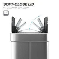 HOMCOM 55L Sensor Bin, Large Automatic Touchless Rubbish Bin with Soft-Close Lid, Silver Tone(m-7)
