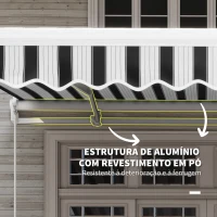 Outsunny Toldo Manual Retrátil 395x245 cm Ângulo Ajustável Braço Articulado Anti-UV e Impermeável Montagem na Parede Azul e Branco(m-6)