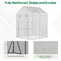 Outsunny Portable Greenhouse for Outdoor with 2 Tier Shelf, Small Gardening Plant Grow House, Roll-Up Zipped Door, PE Cover, 143 x 143 x 195cm, Green(m-6)