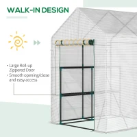 Outsunny Portable Greenhouse for Outdoor with 2 Tier Shelf, Small Gardening Plant Grow House, Roll-Up Zipped Door, PE Cover, 143 x 143 x 195cm, Green(m-5)