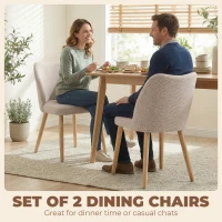 HOMCOM Set de 2 Scaune de Masă Moderne, Scaune de Bucătărie cu Tapițerie din In, Șezut Imbătut, Spătar Curbat, Picioare din Lemn de Cauciuc, Ușor de Asamblat, Alb Crem(m-4)