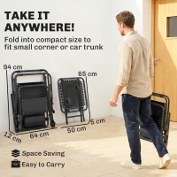 Outsunny 3pcs Folding Zero Gravity Chairs Sun Lounger Table Set w/ Cup Holders Reclining Garden Yard Pool, Black(m-7)