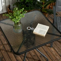 Outsunny Square Patio Table - Tempered Glass Top Bistro Table, Garden Dining Table, Outdoor Accent Coffee Table, 76 x 76cm, Steel Frame with Umbrella Hole(m-7)