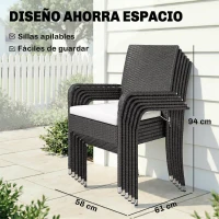 Outsunny Conjunto de Mesa y Sillas Jardín de Ratán 7 Piezas con Mesa Extensible con Tablero Madera y 6 Sillas Apilables Cojines(m-7)