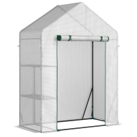 Outsunny Serra da Giardino in PE e Acciaio per Esterni con 2 Scaffali e Porta Avvolgibile, 143x73x195 cm, Bianco