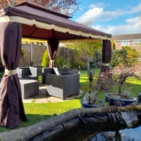 Outsunny 3 x 4m Aluminium Garden Gazebo, Marquee Canopy Shelter Pavilion Party Tent with Nets and Curtains for Garden and Deck, Coffee(m-9)