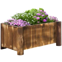 Outsunny Planter on Legs Flower Box dim. 70L x 35l x 30H cm Half-log Legs Slatted Pine Wood-look Body Carbonization-treated(m-12)