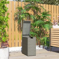 Outsunny Coffre de jardin en résine tressée, coffre de rangement extérieur 66 L avec dessus à lattes 28 x 55 x 60 cm, gris(m-10)