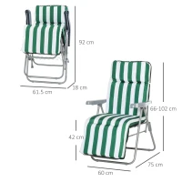 Outsunny 2 Pieces Garden Patio Furniture Set of 2, Outdoor Foldable Sun Recliners Loungers with Multi Position Relaxers Chairs and Cushions (Green White)(m-3)