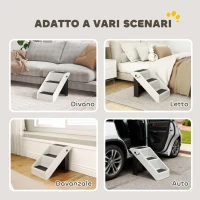 PawHut Scaletta per Cani e Gatti con 3 Scalini Antiscivolo, Design Pieghevole con Capacità 10 kg, Crema(m-6)