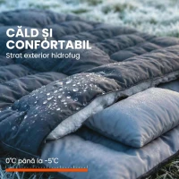 Outsunny Sac de Dormit Dublu pentru Adulți, Matrimonial pentru 2 Persoane, Ușor cu 2 Perne, pentru Climat Rece și Cald, Camping, Drumeții, Rucsac, Negru(m-5)