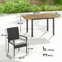 Outsunny Conjunto de Mesa y Sillas Jardín de Ratán 7 Piezas con Mesa Extensible con Tablero Madera y 6 Sillas Apilables Cojines(m-3)