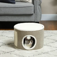 PawHut Tour griffer chat tonneau griffoir chat avec sisal pour gratter dessus en peluche coussins amovibles Ø 40 x 30 cm café(m-10)