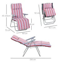 Outsunny Set of 2 Garden Sun Lounger Outdoor Reclining Seat Cushioned Seat Foldable Adjustable Recliner Red and White(m-3)