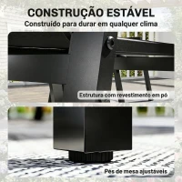 Outsunny Conjunto de Mesa e Cadeiras Jardim de 7 peças com Mesa com Tampo de Ripas Efeito Madeira 6 Cadeiras Preto(m-6)