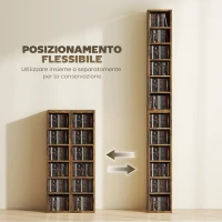 HOMCOM Set 2 Mobili Porta CD con Ripiani Regolabili per 204 CD in Legno, 21x22.5x88.5 cm, Marrone Rustico(m-5)