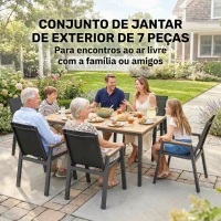 Outsunny Conjunto de Mesa e Cadeiras Jardim de 7 peças com Mesa com Tampo de Ripas Efeito Madeira 6 Cadeiras Preto(m-4)