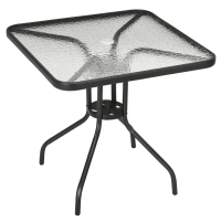 Outsunny Square Patio Table - Tempered Glass Top Bistro Table, Garden Dining Table, Outdoor Accent Coffee Table, 76 x 76cm, Steel Frame with Umbrella Hole