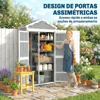 Outsunny Armário de Jardim de Madeira 105x55x179 cm Abrigo de Exterior com Portas 4 Prateleiras Extraíveis Teto Metal Galvanizado Cinza(m-5)