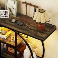 HOMCOM Console meuble avec éclairage LED 100 cm, table console à 4 niveaux avec étagères ouvertes, marron rustique et noir(m-9)