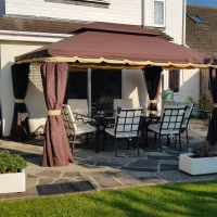 Outsunny 3 x 4m Aluminium Garden Gazebo, Marquee Canopy Shelter Pavilion Party Tent with Nets and Curtains for Garden and Deck, Coffee(m-8)
